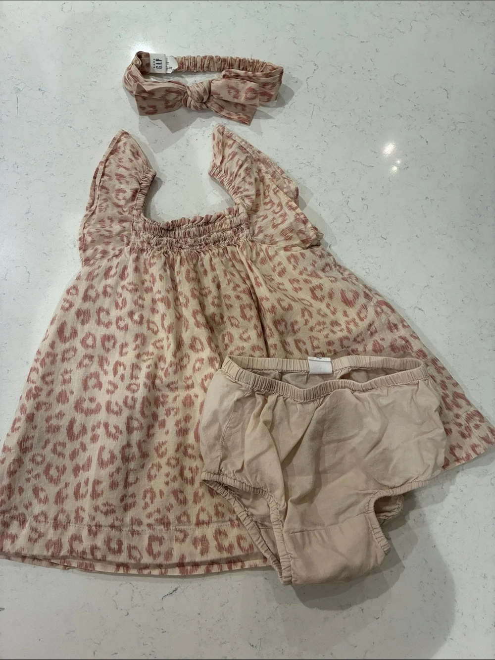 GAP Pink Leopard Print Ruffle Dress with Diaper cover with Headband